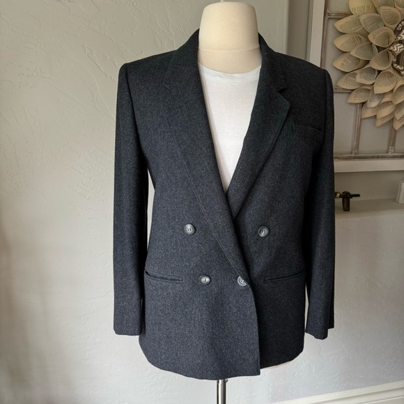 Pendleton Womens Vintage Wool Dark Grey Double-Brest Blazer Size 14 - Picture 1 of 14